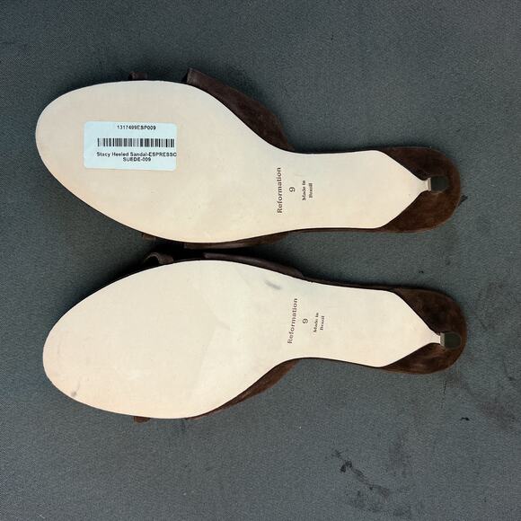 Reformation Stacy Espresso Suede Heeled Sandals Sz 9 - Picture 5 of 7